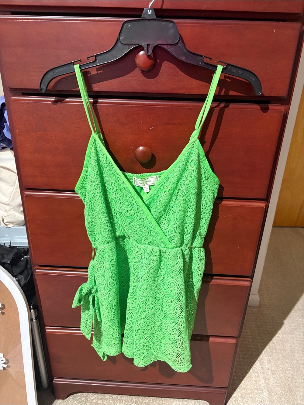 Lace Wrap Romper with Side Tie in Bright Green